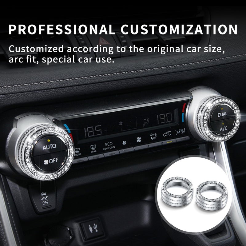 Polodunn Bling Crystal Car Interior Accessories for Toyota Rav4 2025 2024 2023 2022 2021 2020 2019 -Air Conditioning Knob Cover, Push Start Button Trim Ring (4pcs) - Image 3